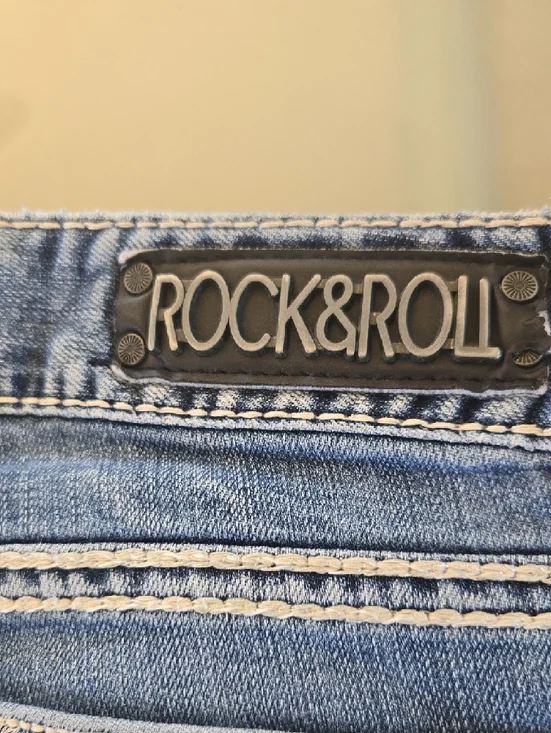 Rock & Roll Denim Light Blue Boot Cut Jeans with Embroidered Pockets - Picture 2 of 16